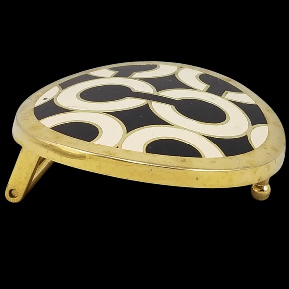 Coach‎ Signature C Logo Round Belt Buckle Gold Tone Black Cream Vintage
